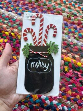 ROEDA HAND-PAINTED METAL CHRISTMAS CANDY CANE JAR MAGNET